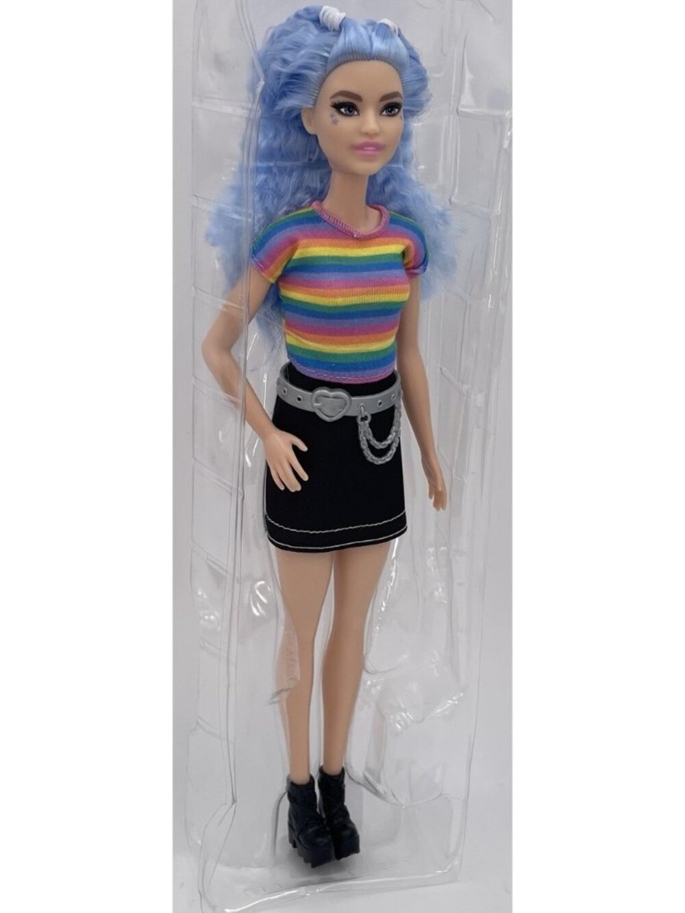 Mattel Barbie Fashionista Doll 170 Blue Hair Rainbow Top Black Skirt NIB Rare - Picture 9 of 12
